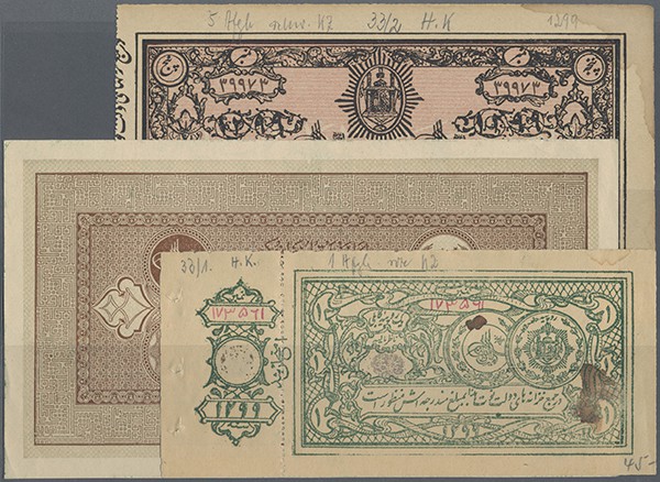 Afghanistan: set with 7 Banknotes Afghanistan 1, 5 Rupees 1919/20, 10 afghanis 1...