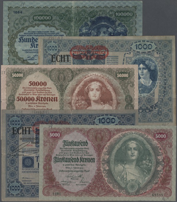 Austria: Lot with 45 Banknotes 1902 till 1920's comprising for example 100.000, ...