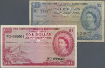 British Caribbean Territories: huge set with 21 Banknotes 1 and 2 Dollars comprising 1 Dollar 1953, 1 Dollar 1957, 2 x 1 Dollar 1958, 1 Dollar 1959, 4...