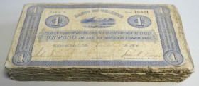 Colombia: Very big bundle of 182 banknotes 1 Peso 1890 ”Banco de Oriente” P. S697, all in very used condition with stains, folds and creases, more bor...