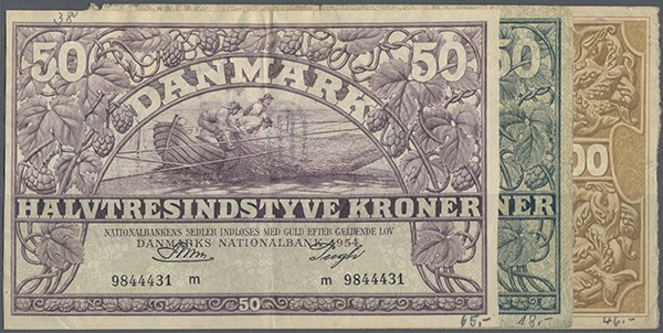 Denmark: lot with 22 Banknotes from 1914 till 1970's from 1 to 100 Kroner includ...