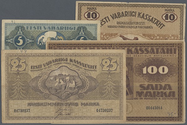 Estonia: set with 10 Banknotes of the 1919 till 1921 series containing for examp...