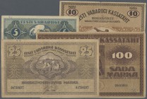 Estonia: set with 10 Banknotes of the 1919 till 1921 series containing for example 5, 10, 25 and 100 Marka P.45-48 and some of the small Penni notes. ...