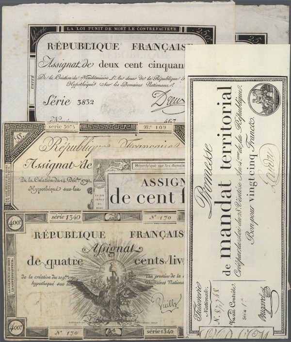 France: very interesting and rare set with 23 French Assignates comprising for e...