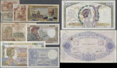 France: huge set with 83 Banknotes France from about 1917 till the mid 1970's with a lot of date variations, some of the Trésorerie aux Armées issues ...