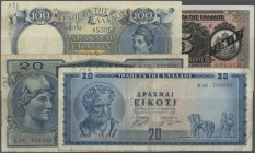 Greece: huge lot with 71 banknotes Greece from the ”NEON” issue till the last issue before the Euro comprising for example 5 Drachmai 1918 with ovpt. ...