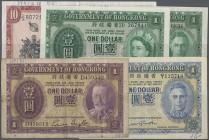 Hong Kong: set with 16 banknotes Hongkong with 1 Dollar Georg V (P.311 in F-), 1 Dollar Georg VI (P.316, 324 in F), 1 Dollar QE II (P.324A in XF), 10 ...