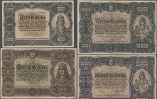 Hungary: set with 13 Banknotes series 1920's from 20 Filler up to 25.000 Korona, including for example 1000, 5000, 10.000 and 25.000 Korona 1920/22, P...