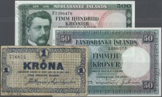 Iceland: set with 14 Banknotes from the 1920's up to the 1960' with 1 Krona ND(1921) P.18 (F-), 50 Kronur L.1928 P.34 (XF), 500 Kronur L.1961 P.45 (aU...