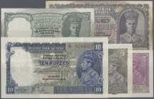 India: lot with 25 Banknotes comprising for example 2, 5, 10 Rupees ND(1937-43) with portrait Georg VI (P.17, 18, 19 in about F+ to VF), 5 and 10 Rupe...