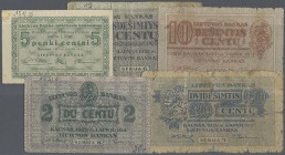 Lithuania: set with 10 Banknotes series 1920's containing the small currency notes of 5 Centai, 2, 10, 20 and 50 Centu, 5, 10, 20, 50 and 100 Litu (P....