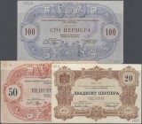 Montenegro: huge set with 20 Banknotes and stamp variations, comprising for example 20, 50 and 100 Perpera 1914, P.19-21 and many more in VG to VF con...