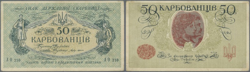 Ukraina: huge set with 66 Banknotes 50 Karbovantsiv ND(1918), all with block let...