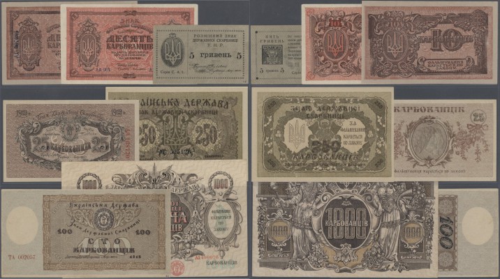 Ukraina: huge lot with 61 Banknotes of the 1918/1919 State issues containing 9 x...