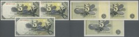 Deutschland - Bank Deutscher Länder + Bundesrepublik Deutschland: kleines Lot mit 3 Noten zu 5 DM 1948 Ro.252b,c in herausragender Erhaltung, einmal m...
