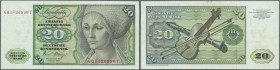 Deutschland - Bank Deutscher Länder + Bundesrepublik Deutschland: 20 DM 1980, Ro.287a Fehldruck, mit Seriennummer GQ5526996T, wobei die zweite Ziffer ...