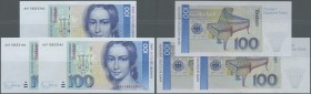 Deutschland - Bank Deutscher Länder + Bundesrepublik Deutschland: Kleines Set mit 3 Banknoten zu 100 DM 1989, Ro.294a, Serie ”AS” mit leicht welligem ...