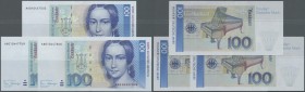 Deutschland - Bank Deutscher Länder + Bundesrepublik Deutschland: Kleines Set mit 3 Banknoten zu 100 DM 1989, Ro.294a, Serie ”AD” in exzellenter Erhal...