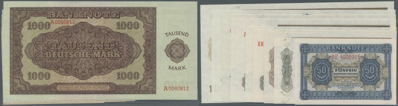 Deutschland - DDR: 50 Pfg. - 1000 Mark 1948, erste reguläre Banknotenserie der D...
