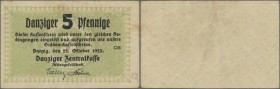 Deutschland - Nebengebiete Deutsches Reich: Danzig 5 Pfennige 1923 P. 34a, leichte Falten im Papier, Erhaltung: VF.