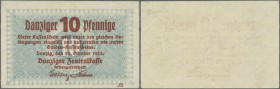 Deutschland - Nebengebiete Deutsches Reich: Danzig 10 Pfennige 1923 P. 35a, verschiedene Falten im Papier, keine Risse oder Löcher, Erhaltung: VF.