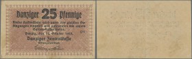 Deutschland - Nebengebiete Deutsches Reich: 25 Pfennige 1923 P. 36, Mittelfalte, keine Risse oder Löcher, festes Papier, Erhaltung: VF+.