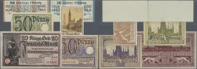 Deutschland - Nebengebiete Deutsches Reich: Lot mit 6 Notgeldausgaben Danzig, dabei 10 un d50 Pfennig 1916, Kriegsgeld zu 50 Pfennig und 20 Mark 1918 ...