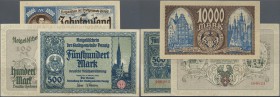 Deutschland - Nebengebiete Deutsches Reich: set mit 3 Banknoten Danzig 100 und 500 Mark 1922 und 10.000 Mark 1923, Ro.792, 793, 799. 100 Mark mit senk...