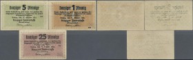 Deutschland - Nebengebiete Deutsches Reich: Kleingeldscheine Danzig zu 1, 5 und 25 Pfennig 1923, Ro.811, 813, 815, alle drei mit Beschriftungen und di...