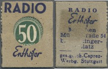 Deutschland - Briefmarkennotgeld: München, Radio Enthofer, 50 Pf. Ziffer Kontrollrat (ca. 1947), Einheitsausgabe der Fa. Caprez-Werbung Stuttgart in P...