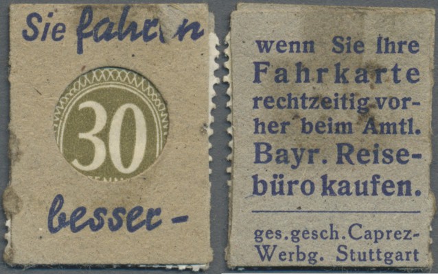 Deutschland - Briefmarkennotgeld: München, Bayr. Reisebüro, 30 Pf. Ziffer Kontro...