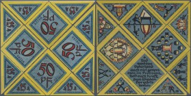 Deutschland - Notgeld - Bremen: Bremen, Casino, 8 x 25 Pf., 4 x 50 Pf., o. D. - 31.12.1922, vier zusammenhängende Dreiecke mit den Scheinen A - M, KN ...