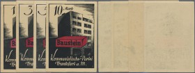 Deutschland - Notgeld - Hessen: Frankfurt am Main, Kommunistische Partei, 1, 3, 5, 10 Mark, o. D., Bausteine, Erh. I-, total 4 Scheine