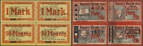 Deutschland - Notgeld - Sachsen-Anhalt: Parey, Spar- und Creditbank, Sonnenwende 1921 - 1.4.1922, Viererblock mit je 2 x 50 Pf. und 1 Mark, mittig gez...
