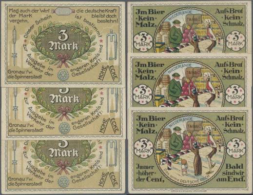 Deutschland - Notgeld - Westfalen: Gronau, Gesellschaft Hohe Ecke, 3 x 3 Mark, o...