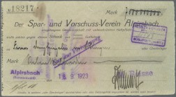 Deutschland - Notgeld - Württemberg: Alpirsbach, M. Beisse, 7 Mrd. Mark, 18.9.1923, Scheck des Spar- und Vorschuss-Verein Alpirsbach, Ort und Datum ge...