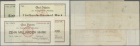 Deutschland - Notgeld - Württemberg: Altensteig, Stadtgemeinde, 100 Tsd. Mark, mit KN, Erh. III, 500 Tsd. Mark, ohne KN, Erh. I-, beide 8.8.1923, 10 M...