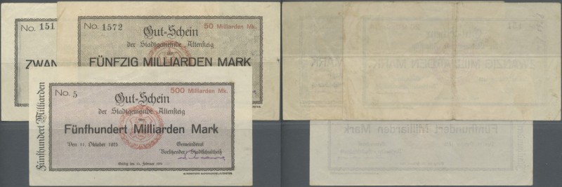 Deutschland - Notgeld - Württemberg: Altensteig, Stadtgemeinde, 20, 50, 500 Mrd....