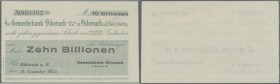Deutschland - Notgeld - Württemberg: Biberach, Gewerbebank, 10 Billionen Mark, 15.11.1923, gedruckter Eigenscheck, ohne Unterschrift, Erh. I