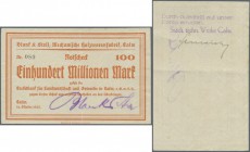 Deutschland - Notgeld - Württemberg: Calw, Blank & Stoll, Mechanische Holzwarenfabrik, 100 Mio. Mark, 12.10.1923, Erh. II-