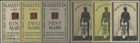 Deutschland - Notgeld - Württemberg: Schwäbisch Gmünd, K.K.V. Jugendheim, 1, 2, 5 Mark, o. D., Bausteine, Erh. I-, total 3 Scheine