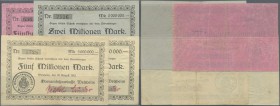 Deutschland - Notgeld - Württemberg: Welzheim, Oberamtsparkasse, 500 Tsd. Mark, 10.8.1923, ohne Unterschriften, 2 Mio. Mark, 5 Mio. Mark (2, unterschi...