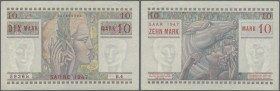 Deutschland - Nebengebiete Deutsches Reich: 10 Francs 1947 Saar, Ro. 870 in wenig gebrauchter Erhaltung mit Eckknick, Erhaltung: VF