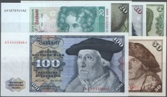 Deutschland - Bank Deutscher Länder + Bundesrepublik Deutschland: kleines Lot mit 510 DM verschiedener Jahre, dabei 100 DM 1970 (Ro.273a), 50 DM 1980 ...