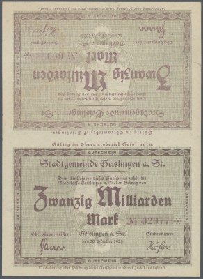 Deutschland - Notgeld - Württemberg: Geislingen, Oberamtsstadt, 25 (2), 50 (4) P...