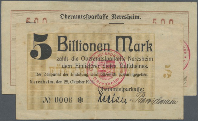 Deutschland - Notgeld - Württemberg: Neresheim, Oberamtssparkasse, 10, 20, 50 (4...