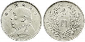 CHINA und Südostasien
China
Republik, 1912-1949
Dollar (Yuan) Jahr 3 = 1914. Präsident Yuan Shih-kai. vorzüglich/Stempelglanz, Prachtexemplar. Lin ...