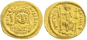 Byzantinische Goldmünzen
Kaiserreich
Justinus II., 565-578
Solidus 565/578. Constantinopel, 5. Offizin. 4,37 g. sehr schön/vorzüglich, kl. Kratzer ...