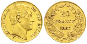 Ausländische Goldmünzen und -medaillen
Belgien
Leopold I., 1831-1865
20 Francs 1865. L. WIENER. 6,45 g. 900/1000. sehr schön/vorzüglich. Krause/Mis...