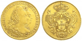 Ausländische Goldmünzen und -medaillen
Brasilien
Maria I. und Pedro III., 1777-1786
6400 Reis (Peca) 1779 R, Rio de Janeiro. 14,26 g. 917/1000. seh...